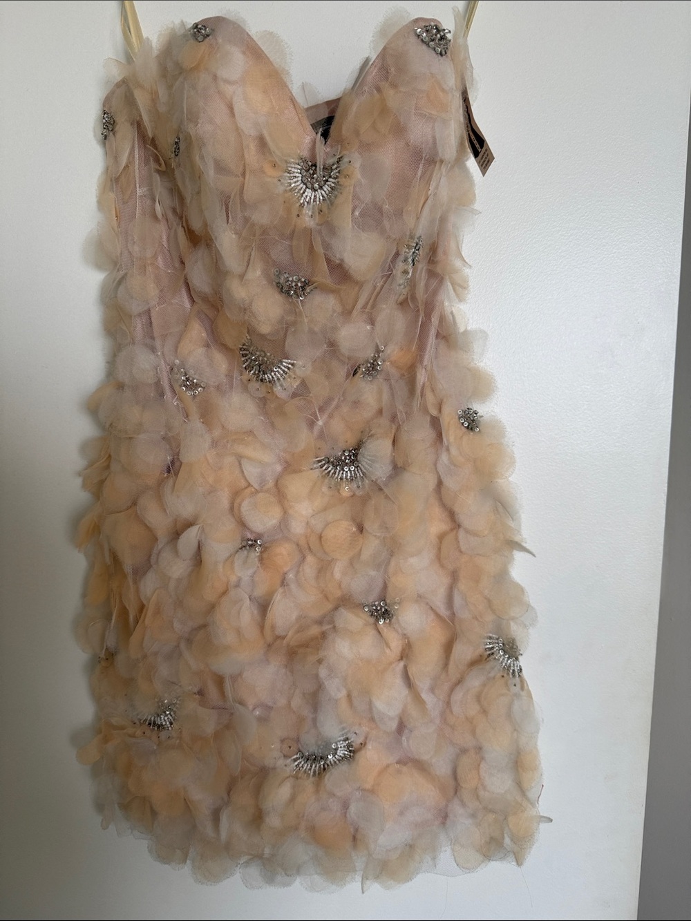 Embellished Petal Mini Dress in Blush Pink